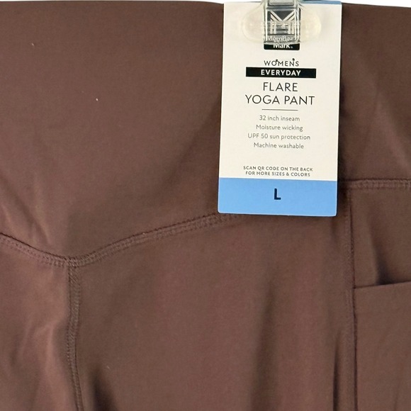 New Member's Mark Flare Yoga Pant Women L Large Brown High Waist 11.5" Pockets - Picture 6 of 12
